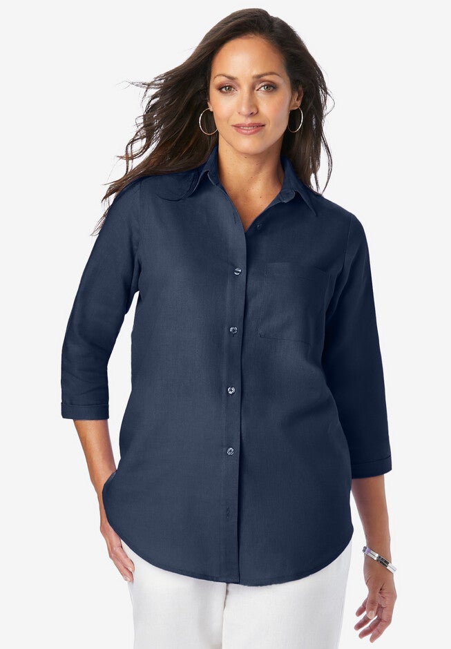Linen 3/4 Sleeve Tunic, NAVY, hi-res image number null