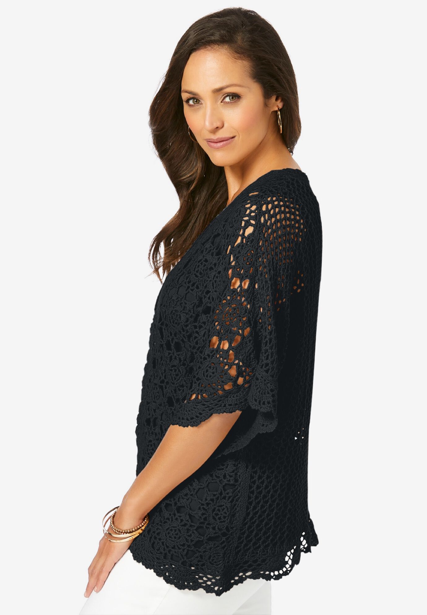 Crochet Cardigan, BLACK, alternate image number 2