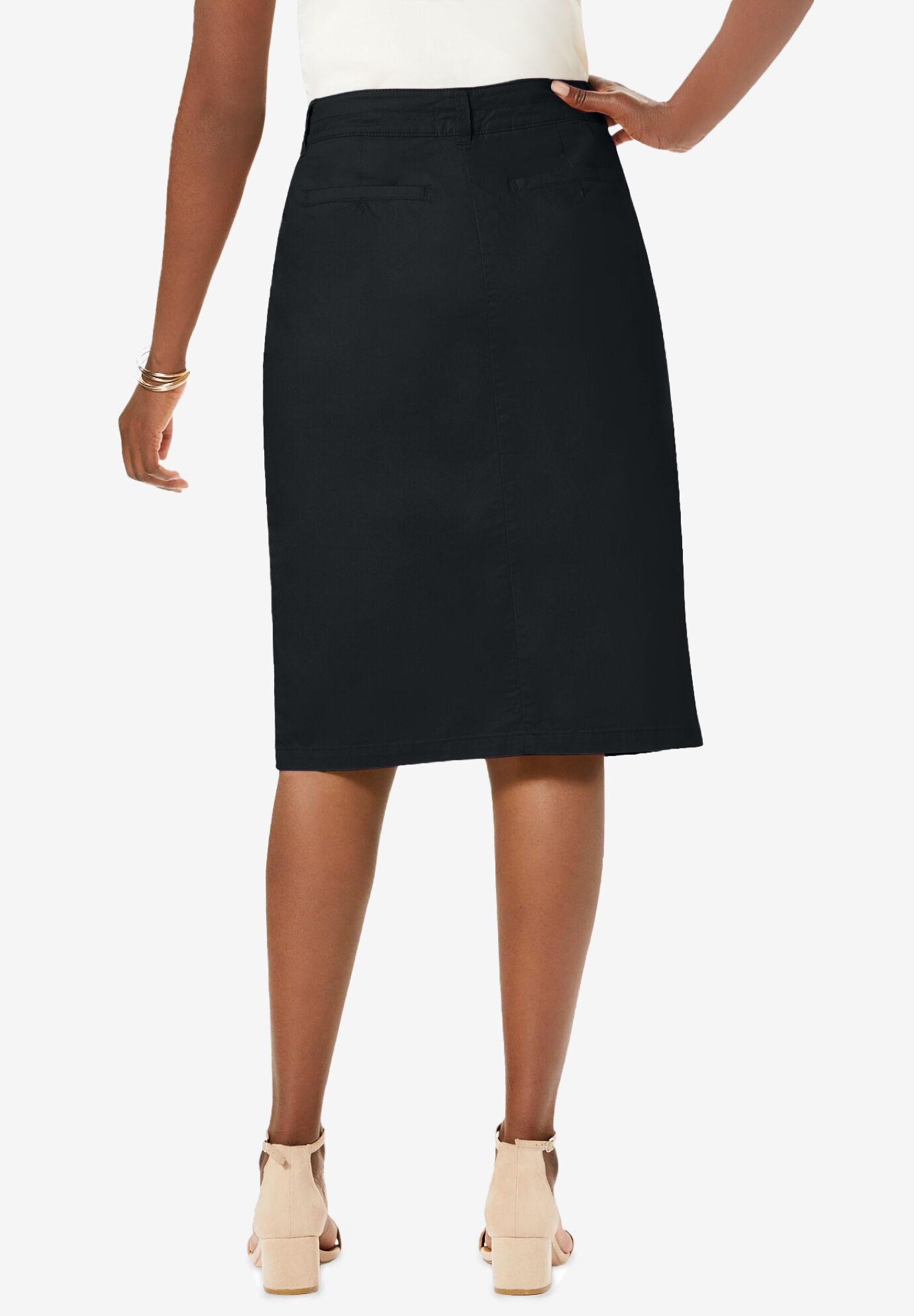 Stretch Cotton Chino Skirt, BLACK, on-hover image number 1