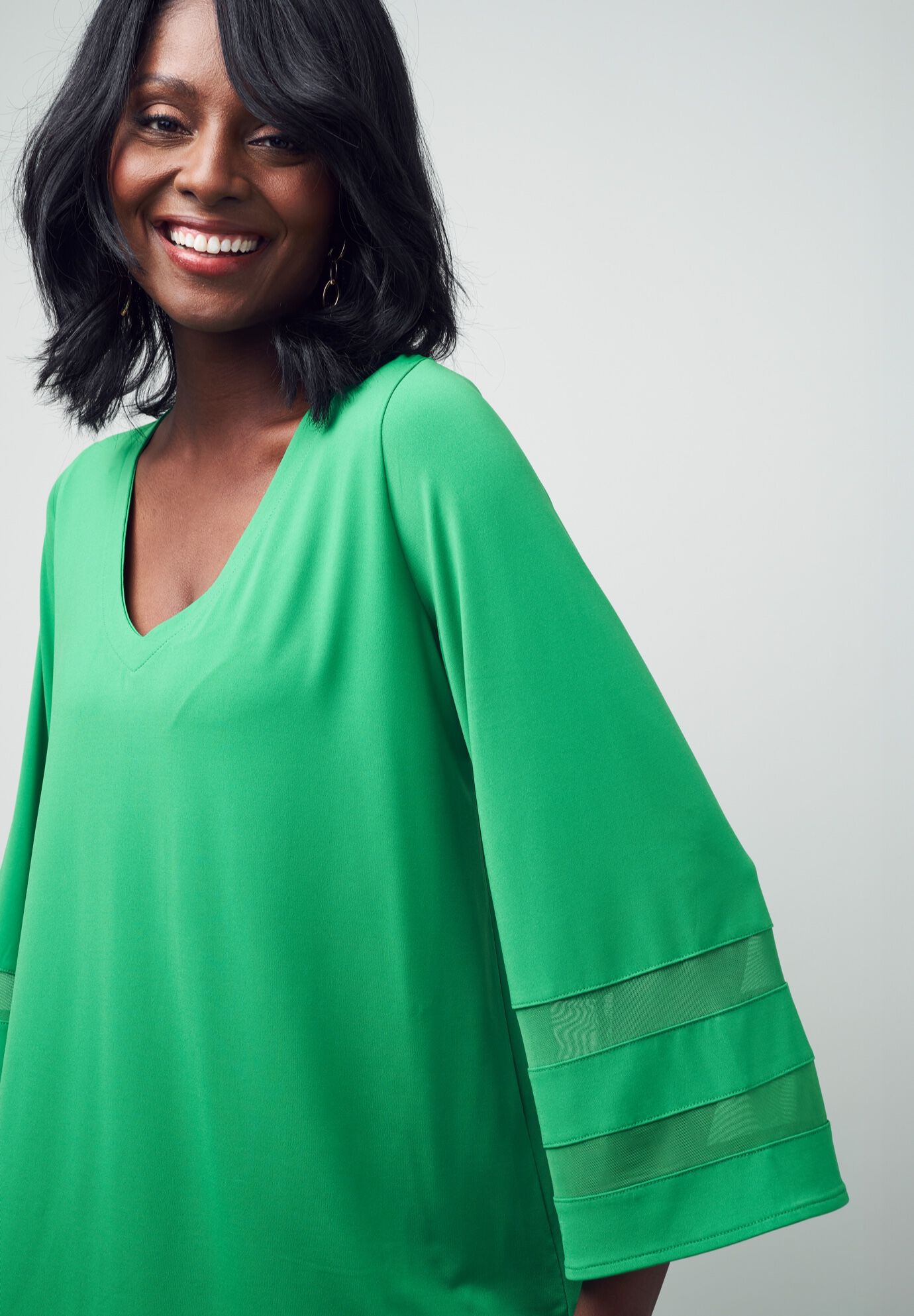 Stretch Knit Mesh Inset Sleeve Tunic, , alternate image number 2