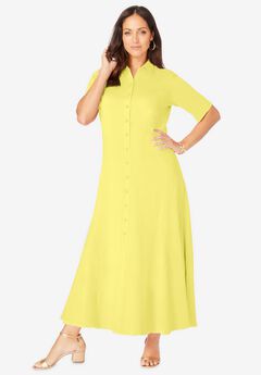 Stretch Cotton Button Front Maxi Dress