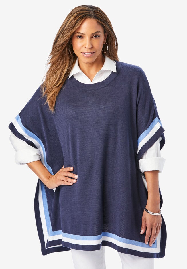 Colorblock Poncho, NAVY COMBO, hi-res image number null