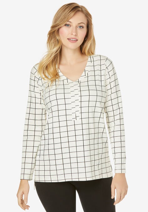 Hi-Low Popover Tunic, BLACK MINI WINDOW PANE, hi-res image number null