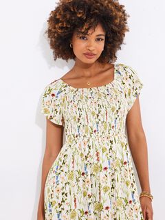 Square Neck Smocked Crinkle Maxi Dress