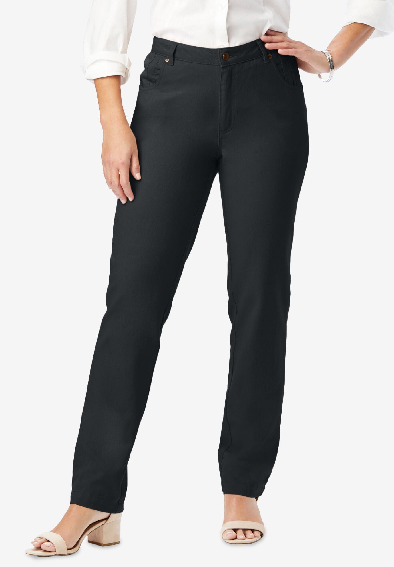 Classic Cotton Denim Straight-Leg Jeans 100% Cotton, Black | Woman Within