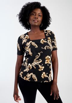 Stretch Cotton Square Neck Tee