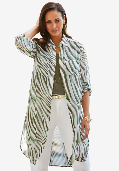 Sheer Mega Tunic, OLIVE DRAB ZEBRA, hi-res image number null