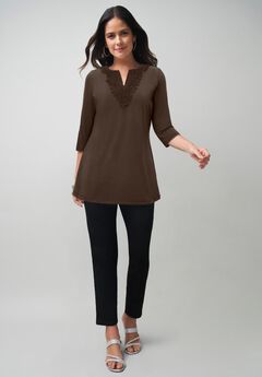 Stretch Cotton Crochet Notch Neck Tunic