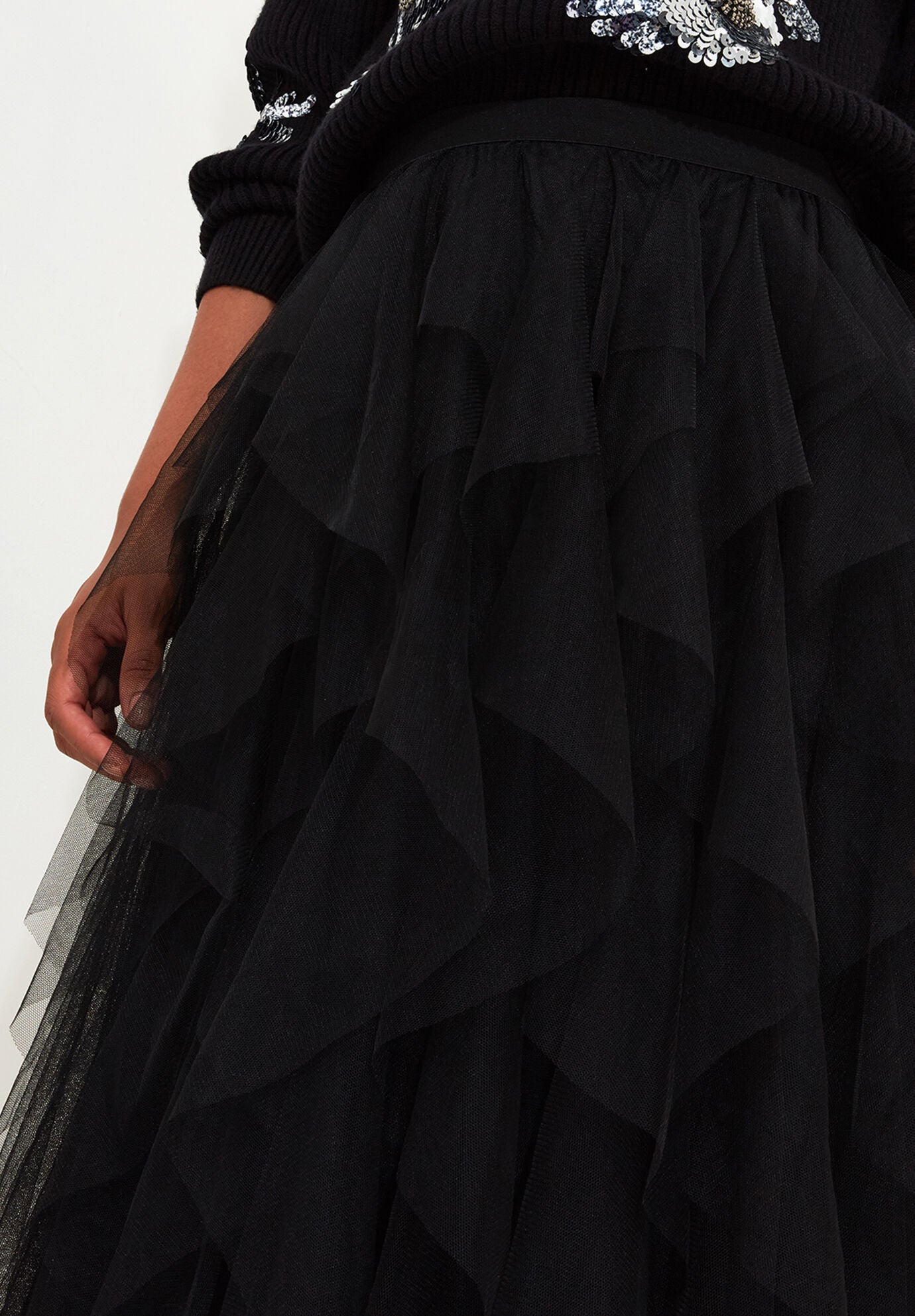 Tulle Midi Skirt, BLACK, alternate image number 5