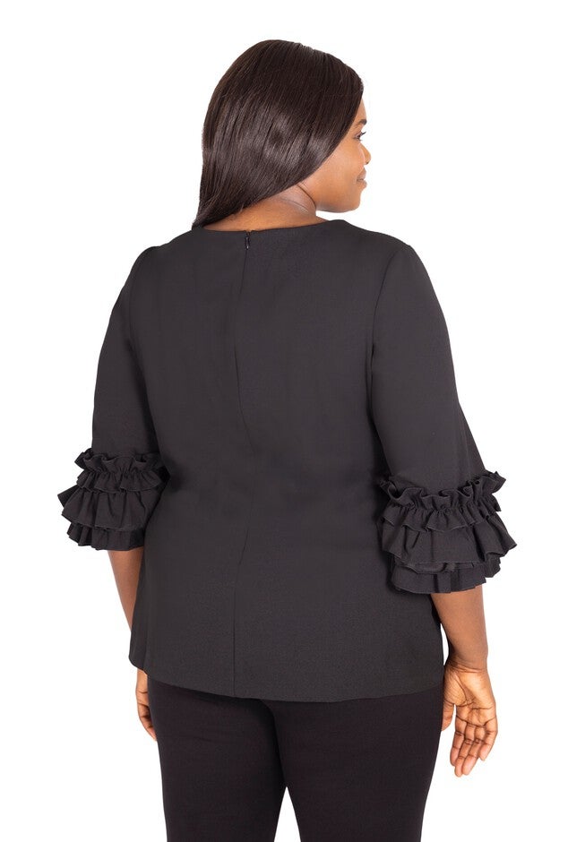 Ruffle Sleeve Sweater, PURPLE, on-hover image number null