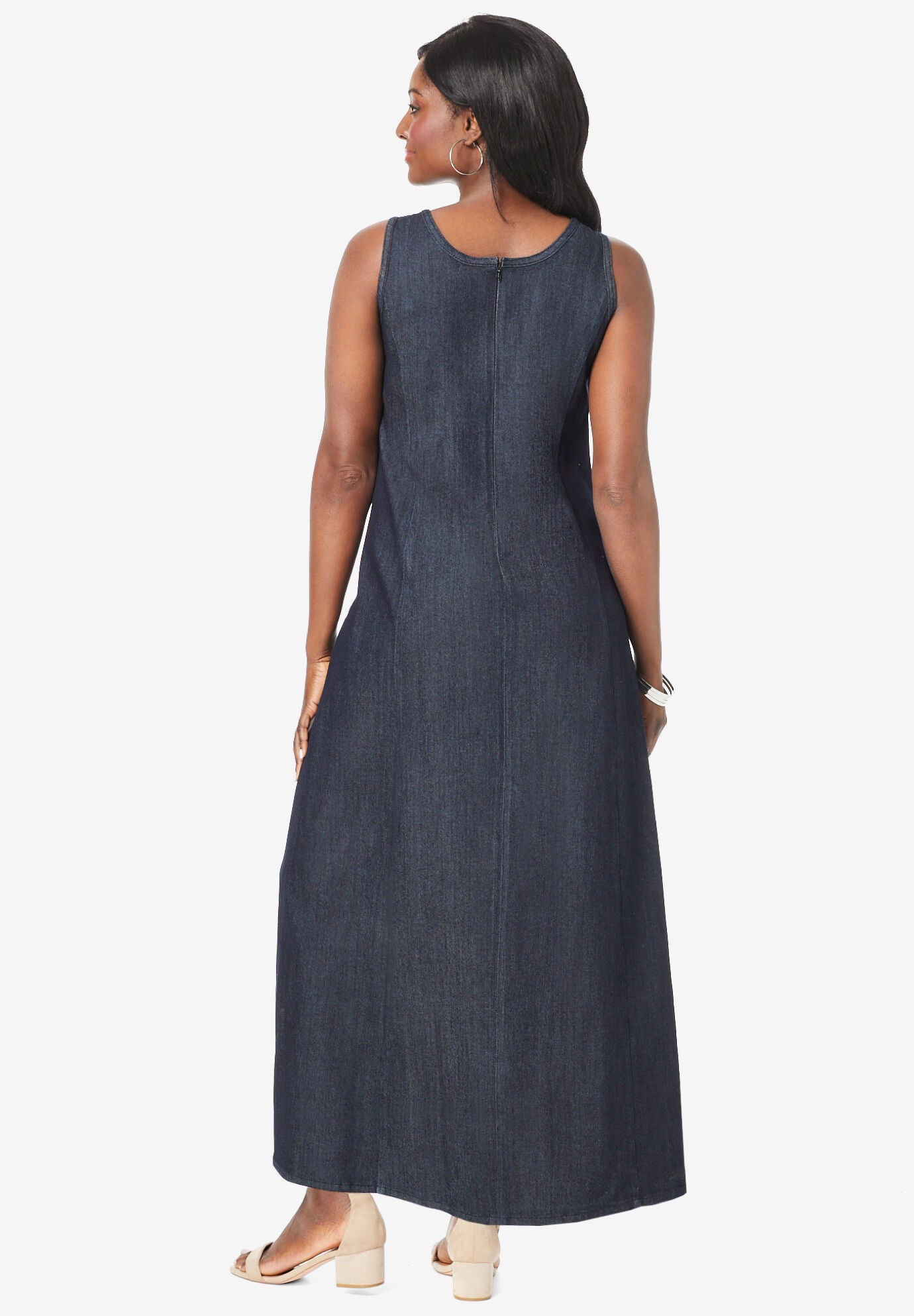 Maxi Denim Dress with Princess Seams, Brown Painterly Cheetah | Woman ...