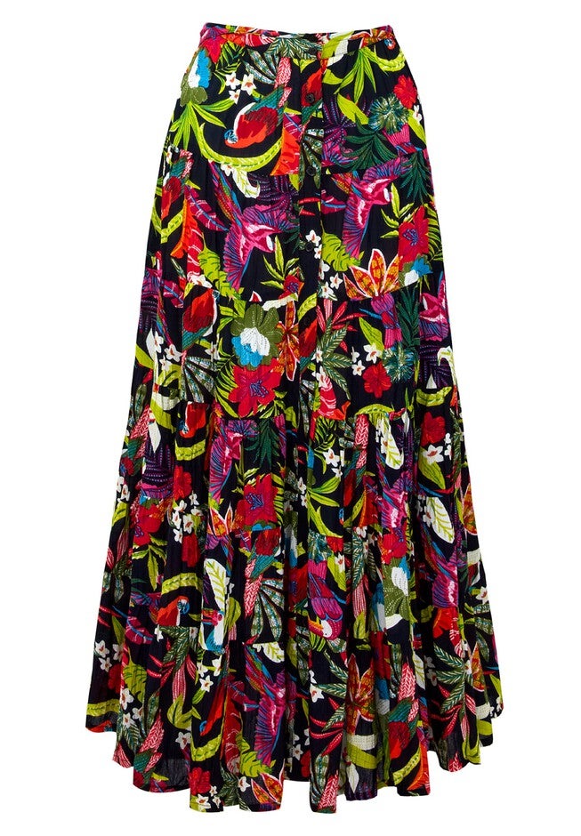 Tiered Crinkle Maxi Skirt, MULTI TROPICAL, on-hover image number null