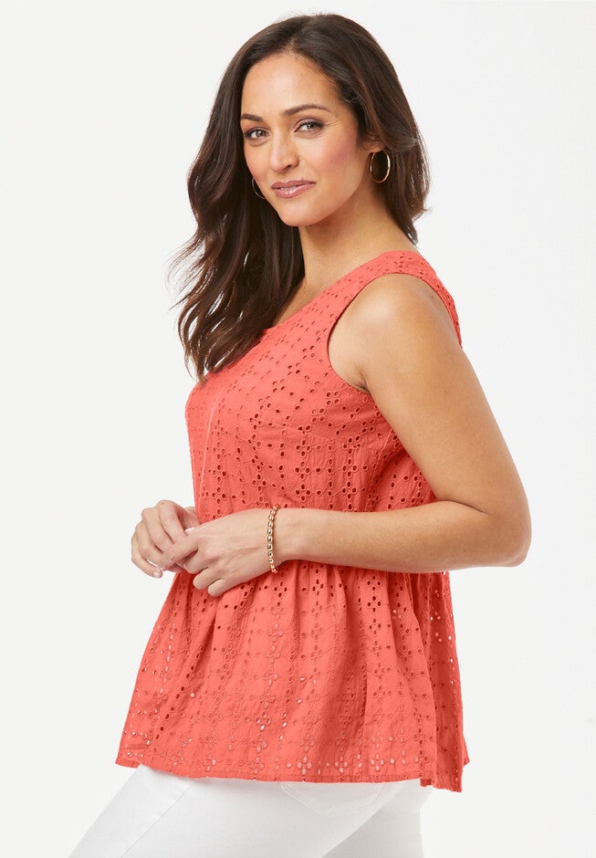 Eyelet Peplum Top, , alternate image number 2