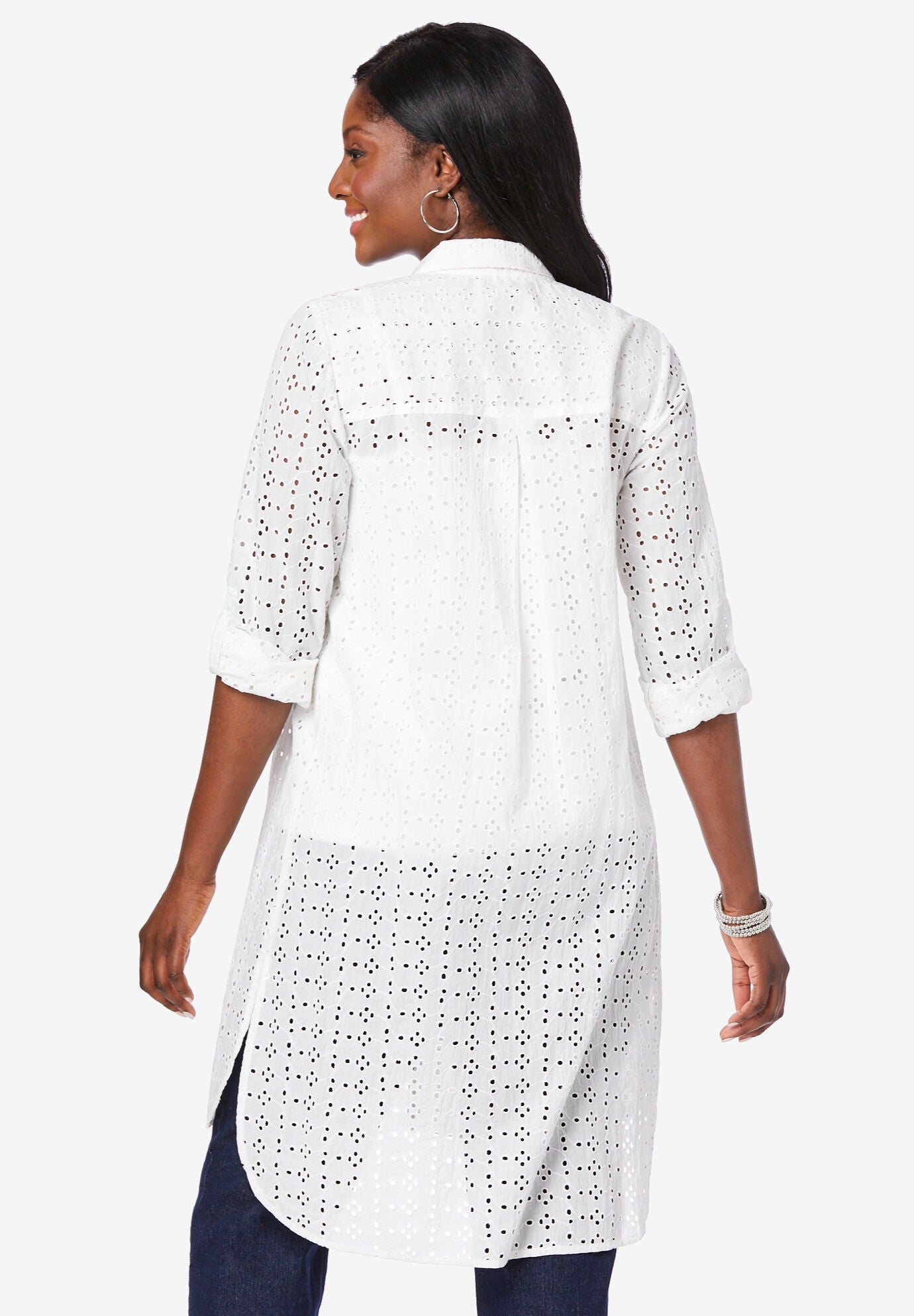 Eyelet Mega Tunic, WHITE, alternate image number 2