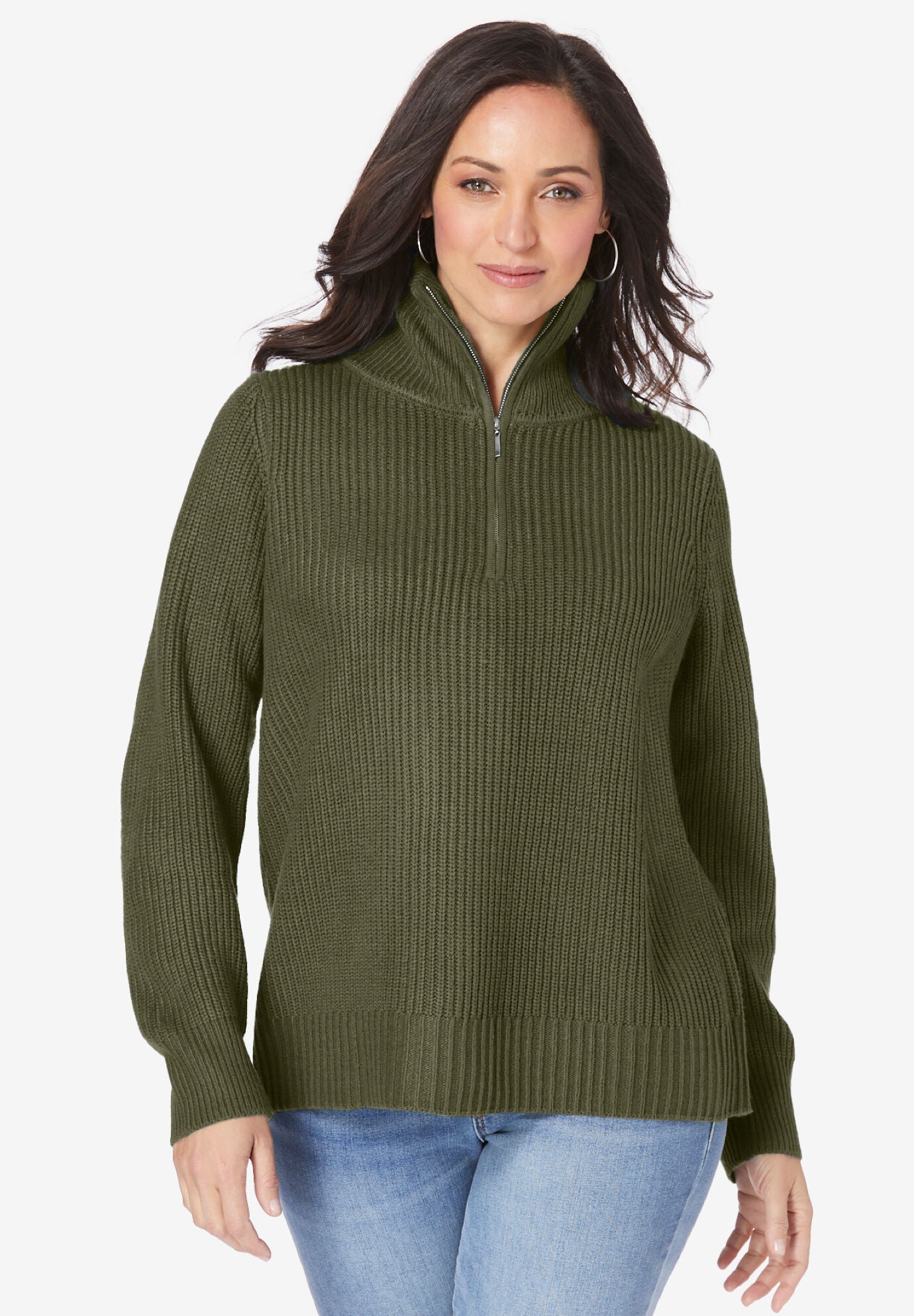 Shaker Quarter Zip Pullover, DARK OLIVE GREEN, hi-res image number 0