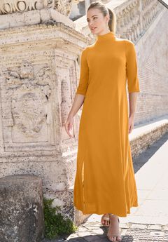 Mockneck Slit Maxi Dress