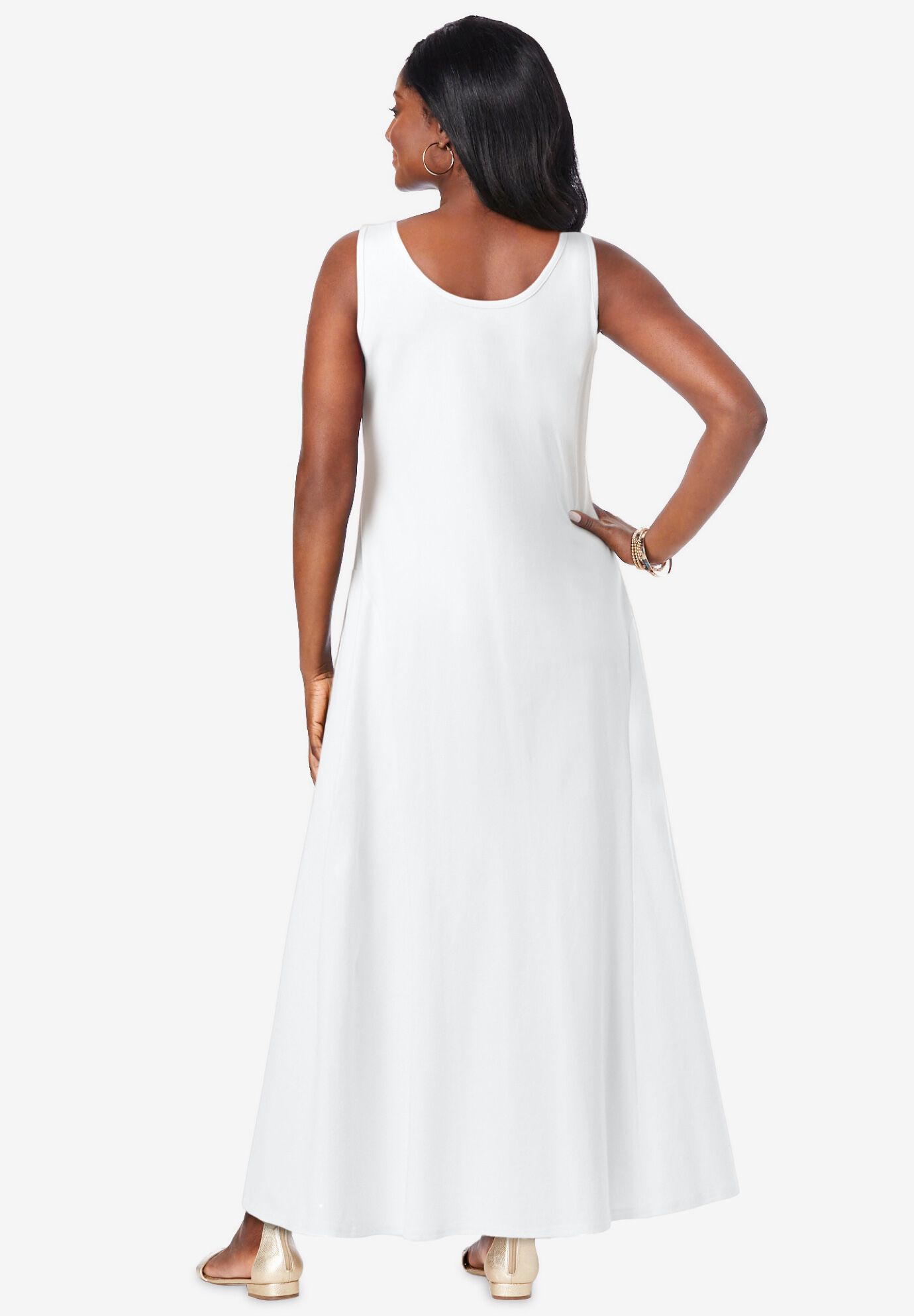 Stretch Cotton Tank Maxi Dress, WHITE, on-hover image number 1