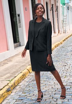 2-Piece Stretch Crepe Single-Breasted Jacket Dress