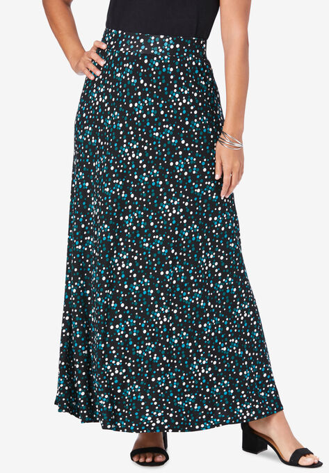 Everyday Knit Maxi Skirt, EMERALD GREEN SCATTERED DOT, hi-res image number null