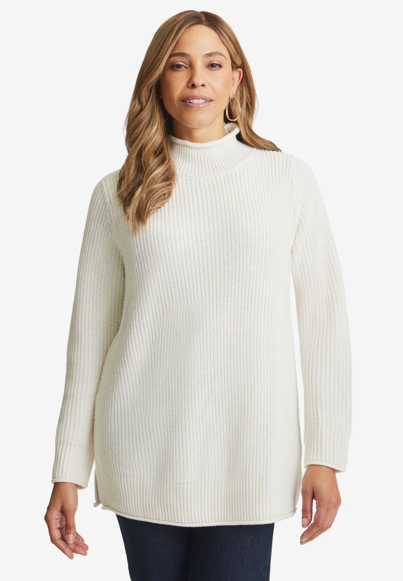 Rollneck Shaker Sweater, IVORY, hi-res image number 0