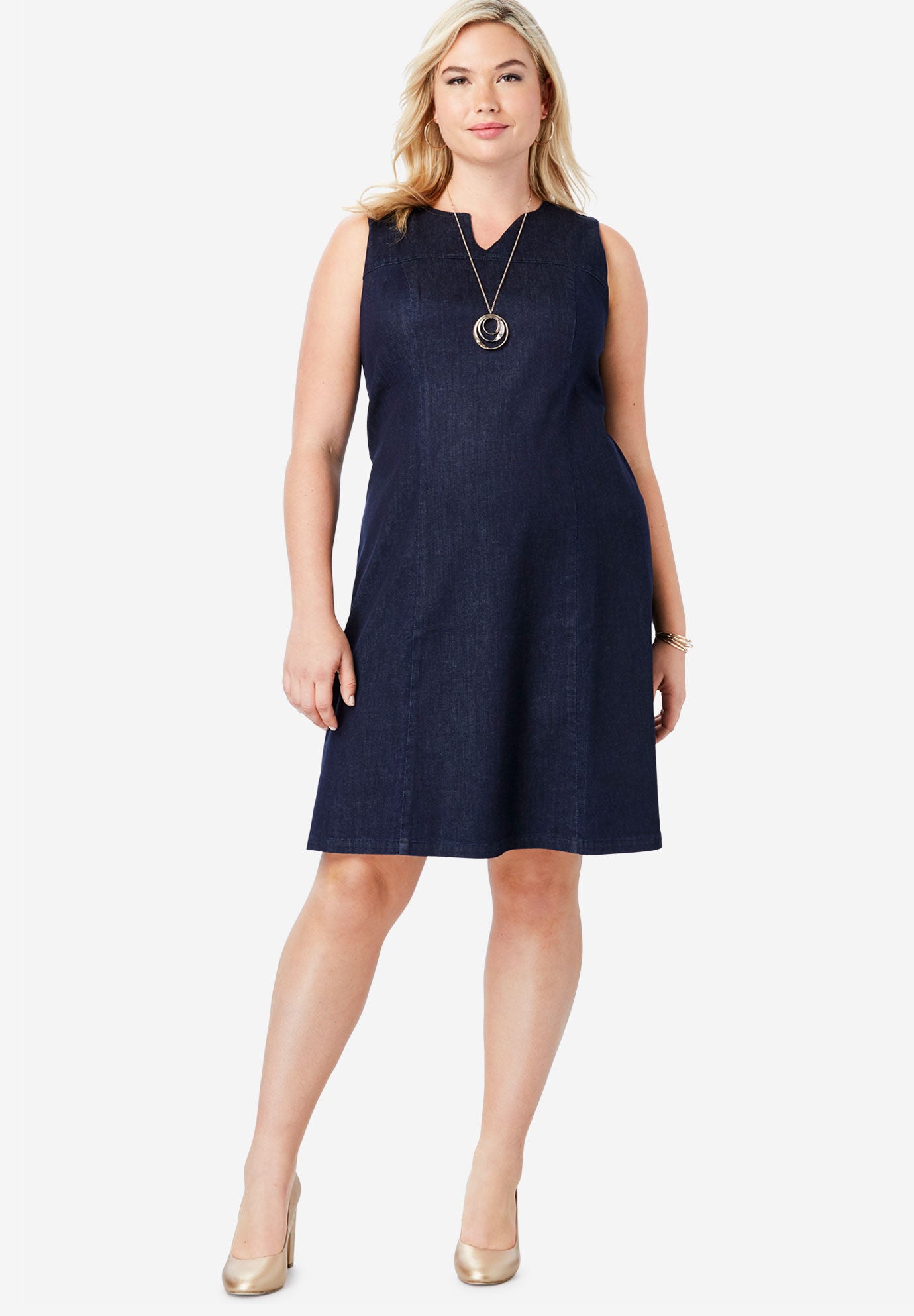 woman within denim dress