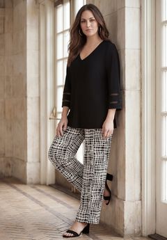 Stretch Knit Mesh Inset Sleeve Tunic