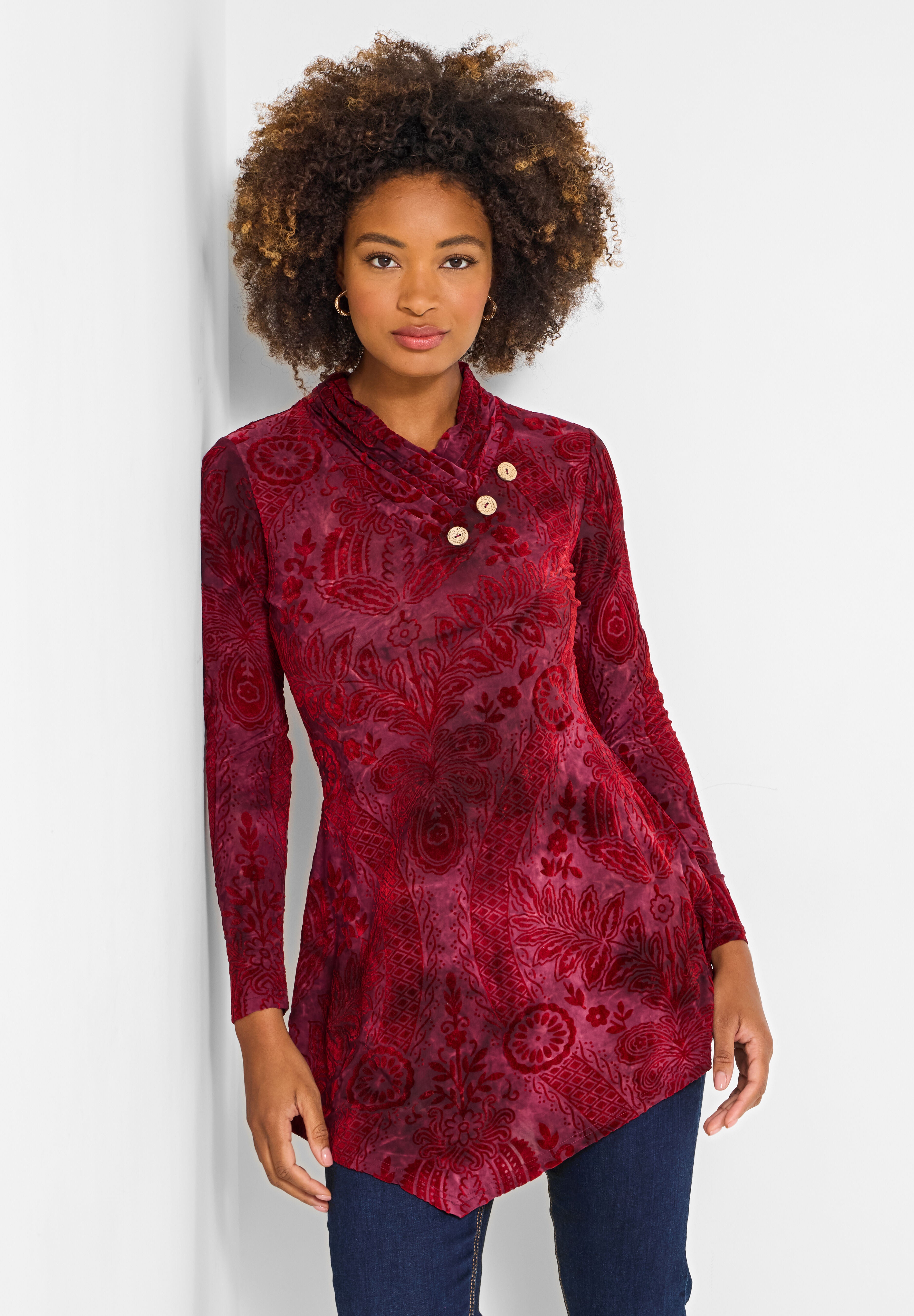 Asymmetric Burnout Tunic, RED BURNOUT, on-hover image number 1
