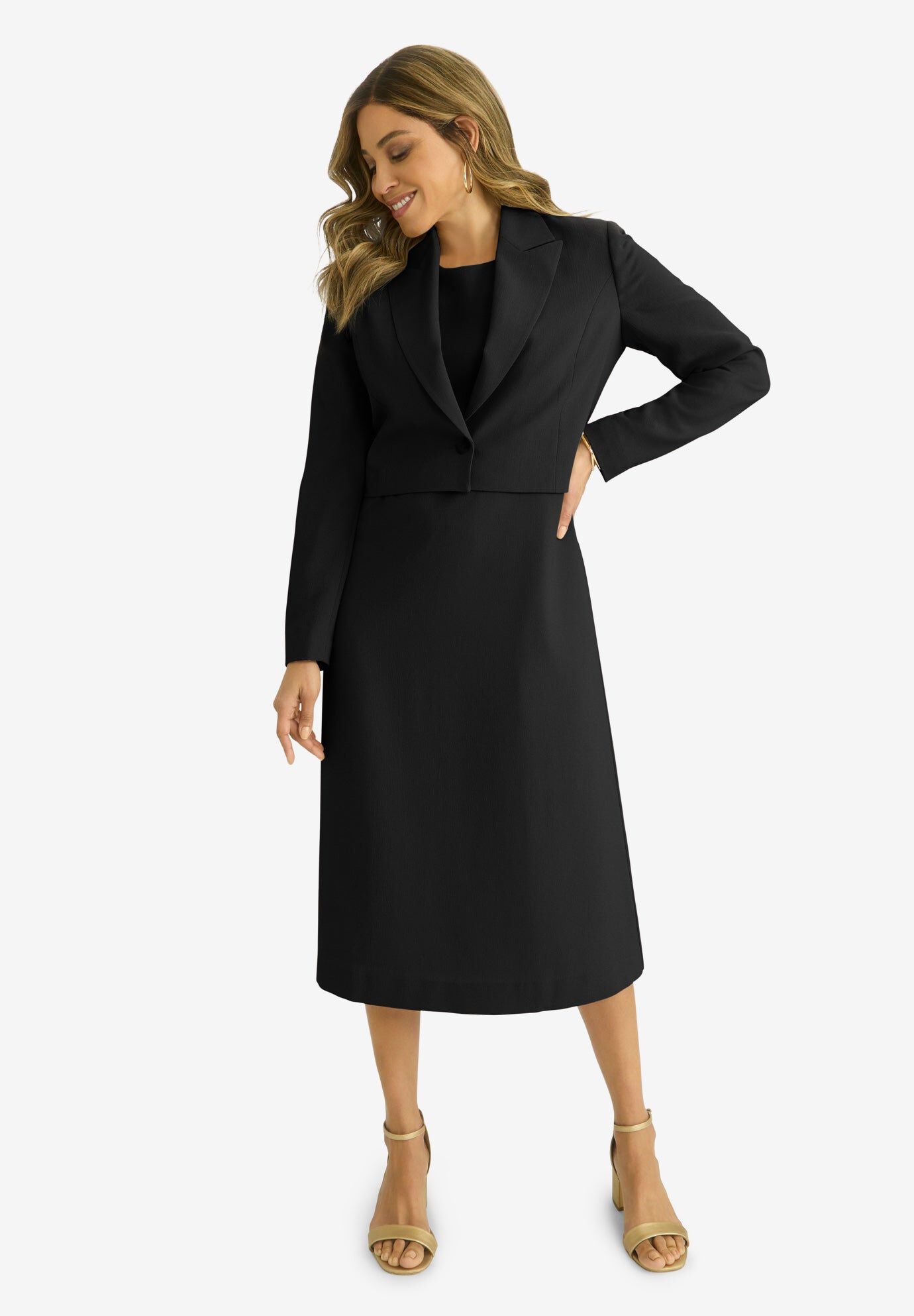 Cropped Jacket Dress, BLACK, hi-res image number 0