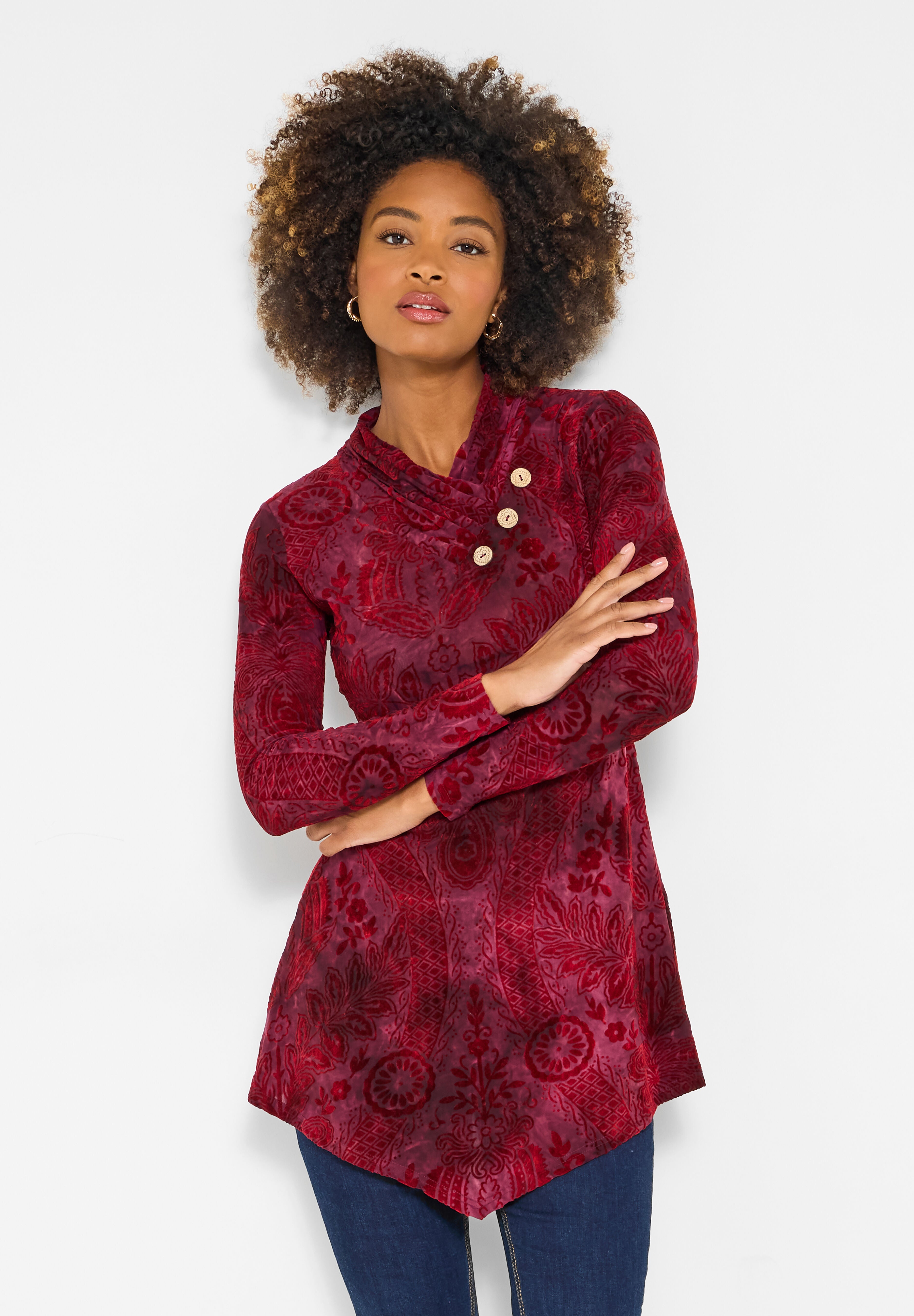 Asymmetric Burnout Tunic, RED BURNOUT, hi-res image number 0