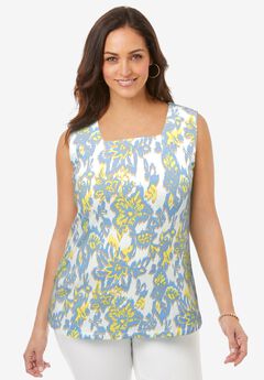 Stretch Cotton Square Neck Tank