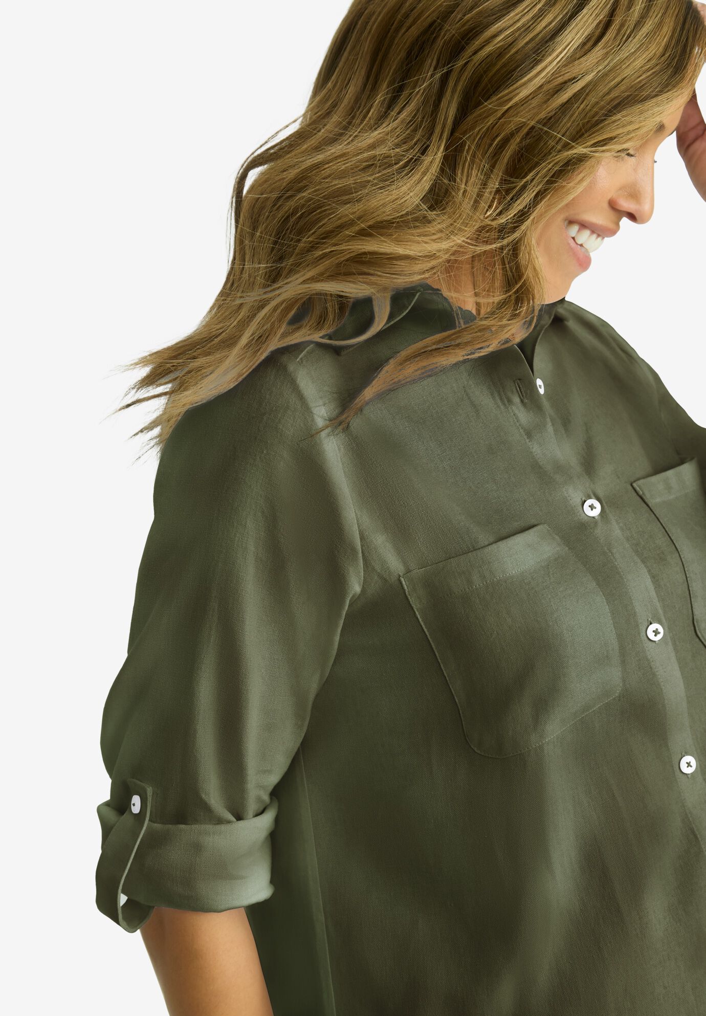 Linen Mega Tunic, DARK OLIVE GREEN, alternate image number 3