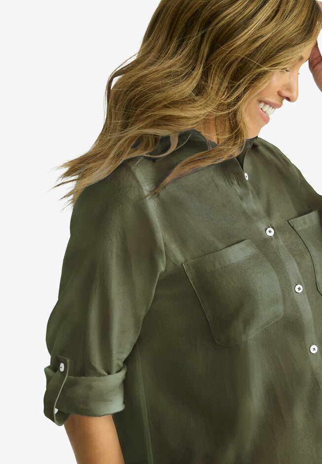 Linen Mega Tunic, DARK OLIVE GREEN, alternate image number 3