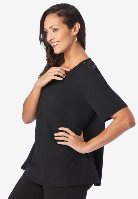 Crepe Button Shoulder Top, , alternate image number null