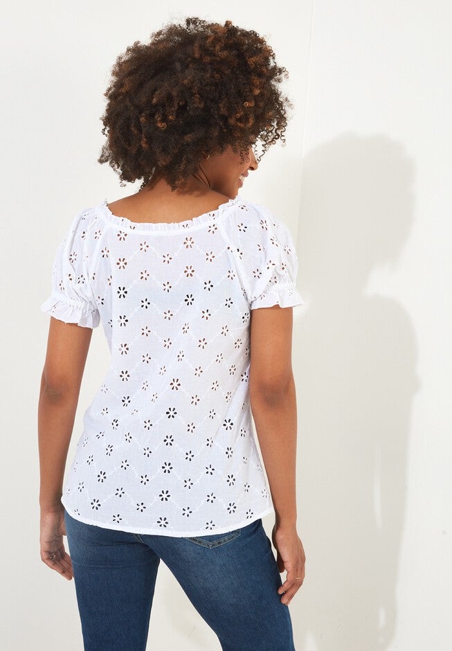 Eyelet Peasant Blouse, WHITE, alternate image number null