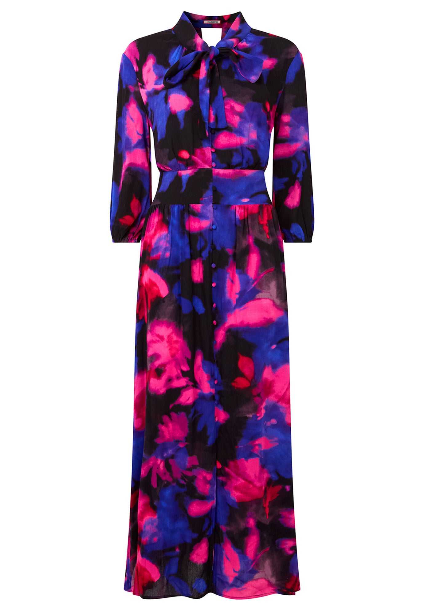 Tie Neck Printed Maxi Dress, WATERCOLOR FLORAL, alternate image number 2