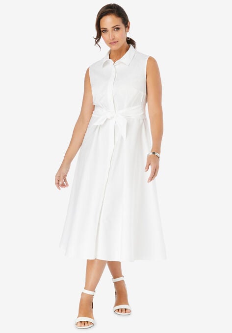 Cotton Shirtdress, WHITE, hi-res image number null