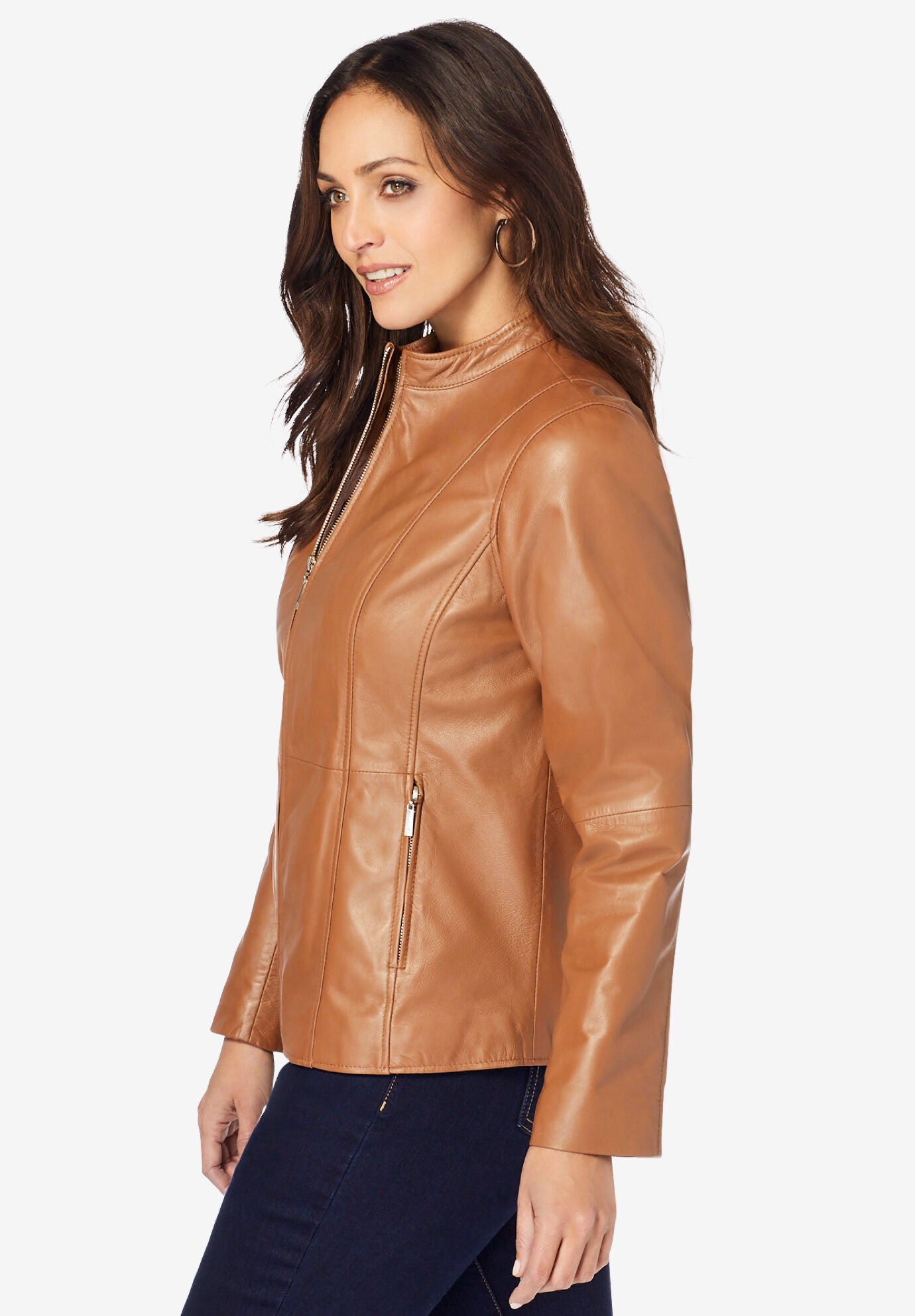Jessica London Women s Plus Size Zip Front Leather Jacket 26 W Rich Gold
