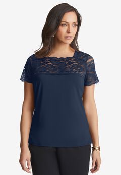 Stretch Lace Neckline Top