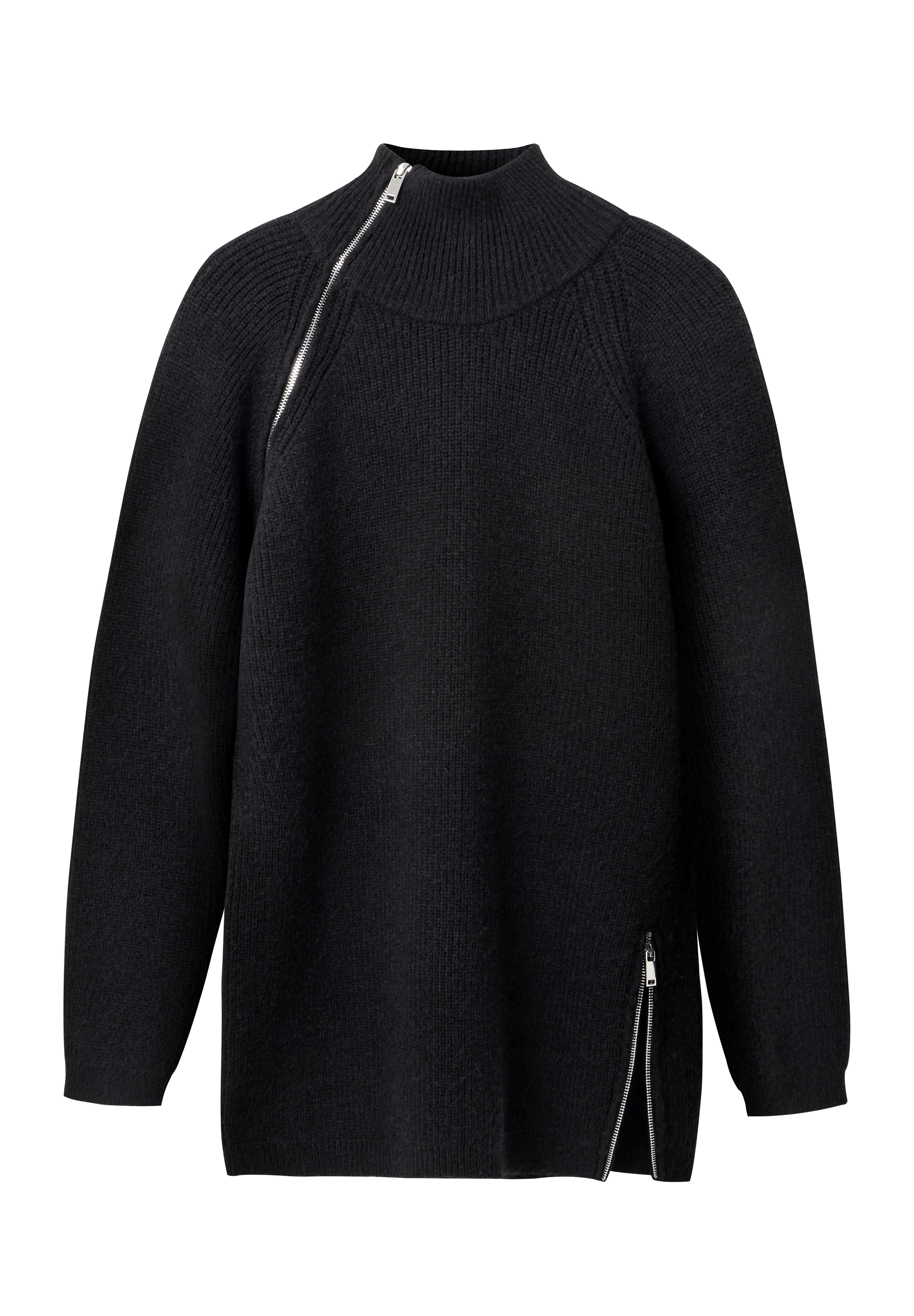 Mockneck Zip Tunic Sweater, BLACK, alternate image number 4