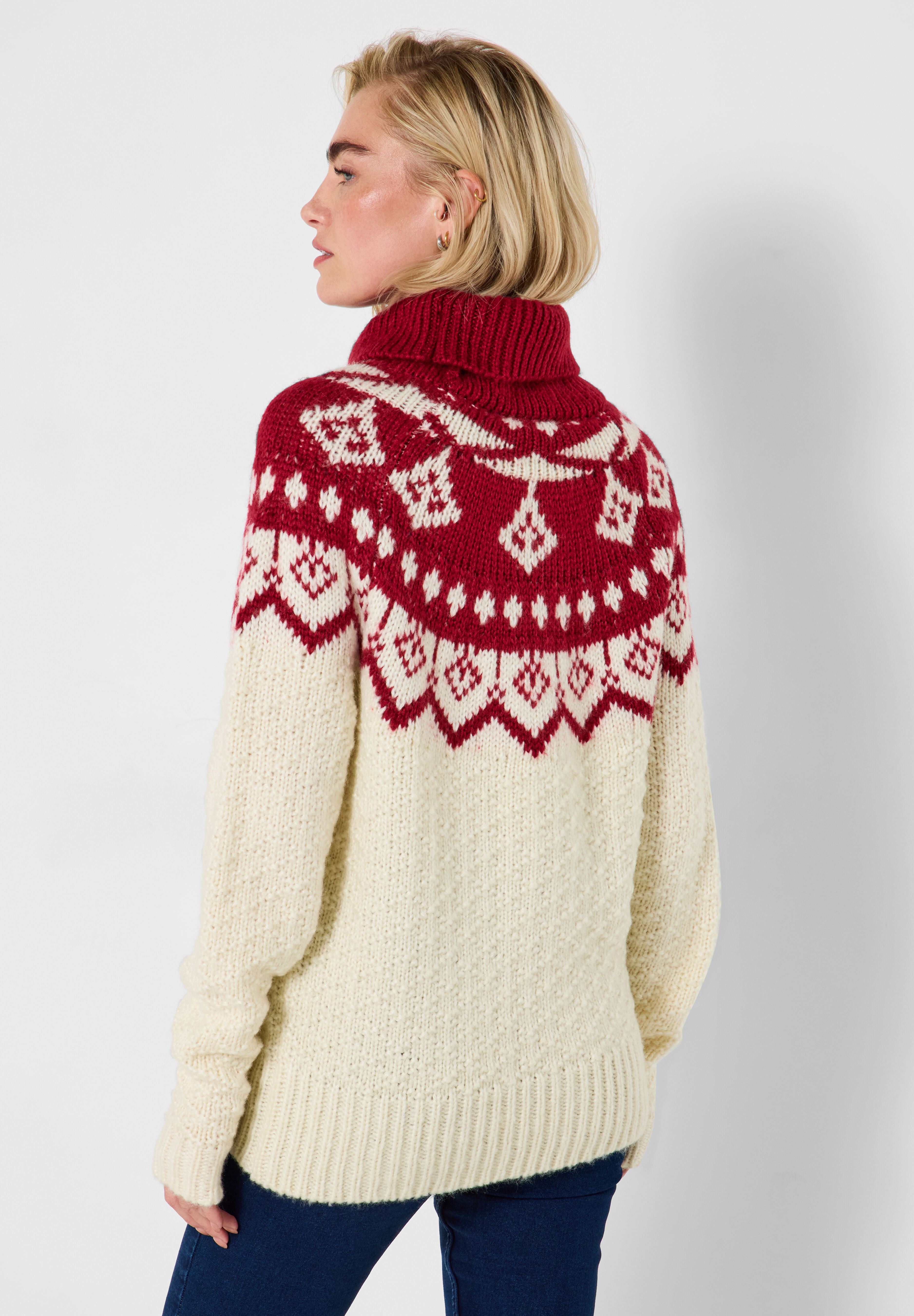Festive Cowlneck Sweater, RED MEGA FAIRISLE, alternate image number 2
