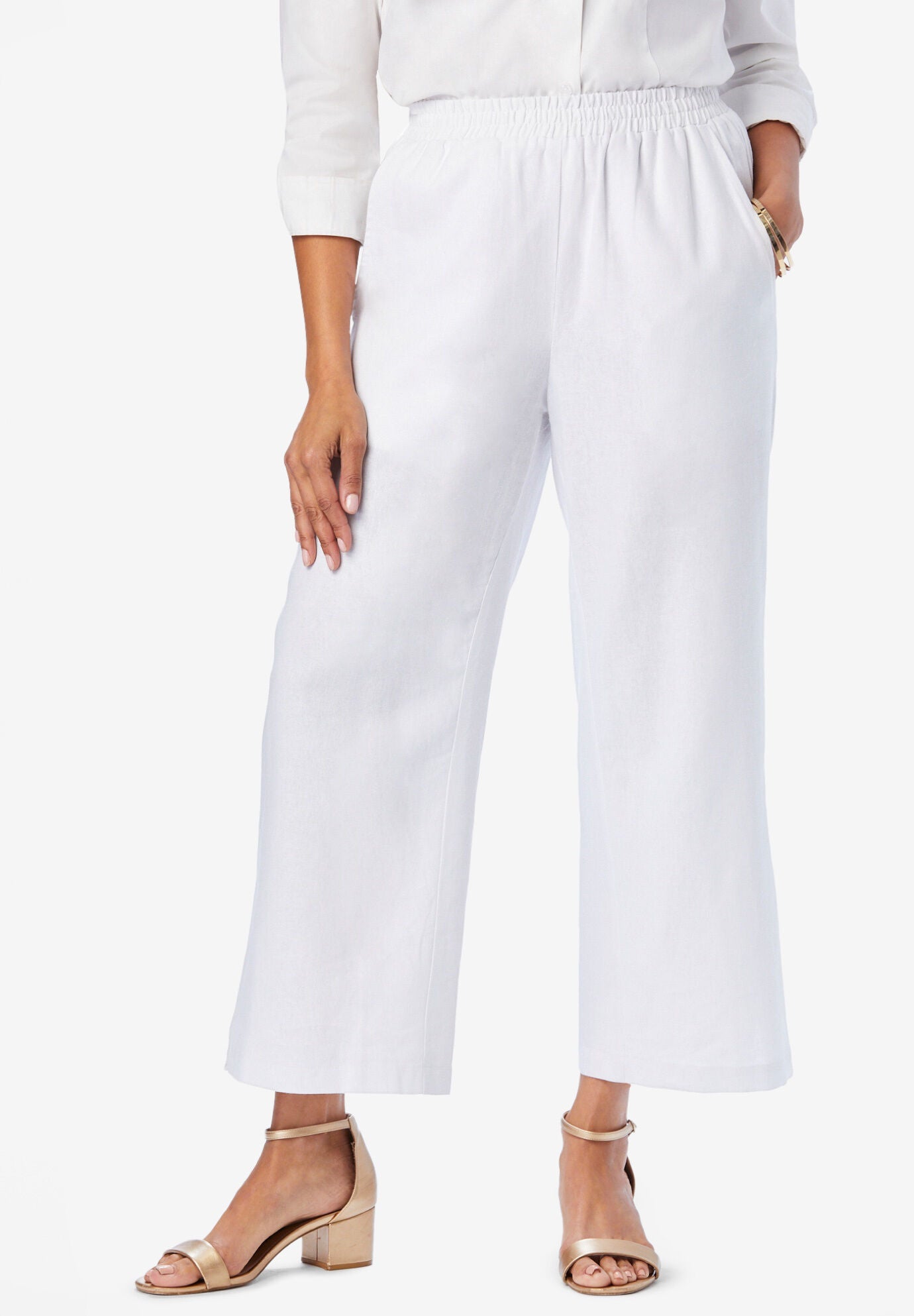 Plus size white linen capris store