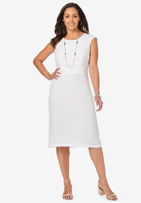 Linen Sheath Dress, WHITE, hi-res image number null