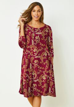Stretch Knit Three-Quarter Sleeve T-shirt Dress