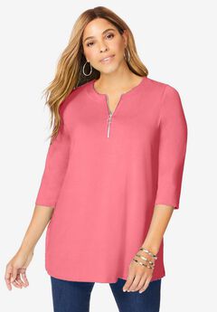 Stretch Knit Zip Tunic