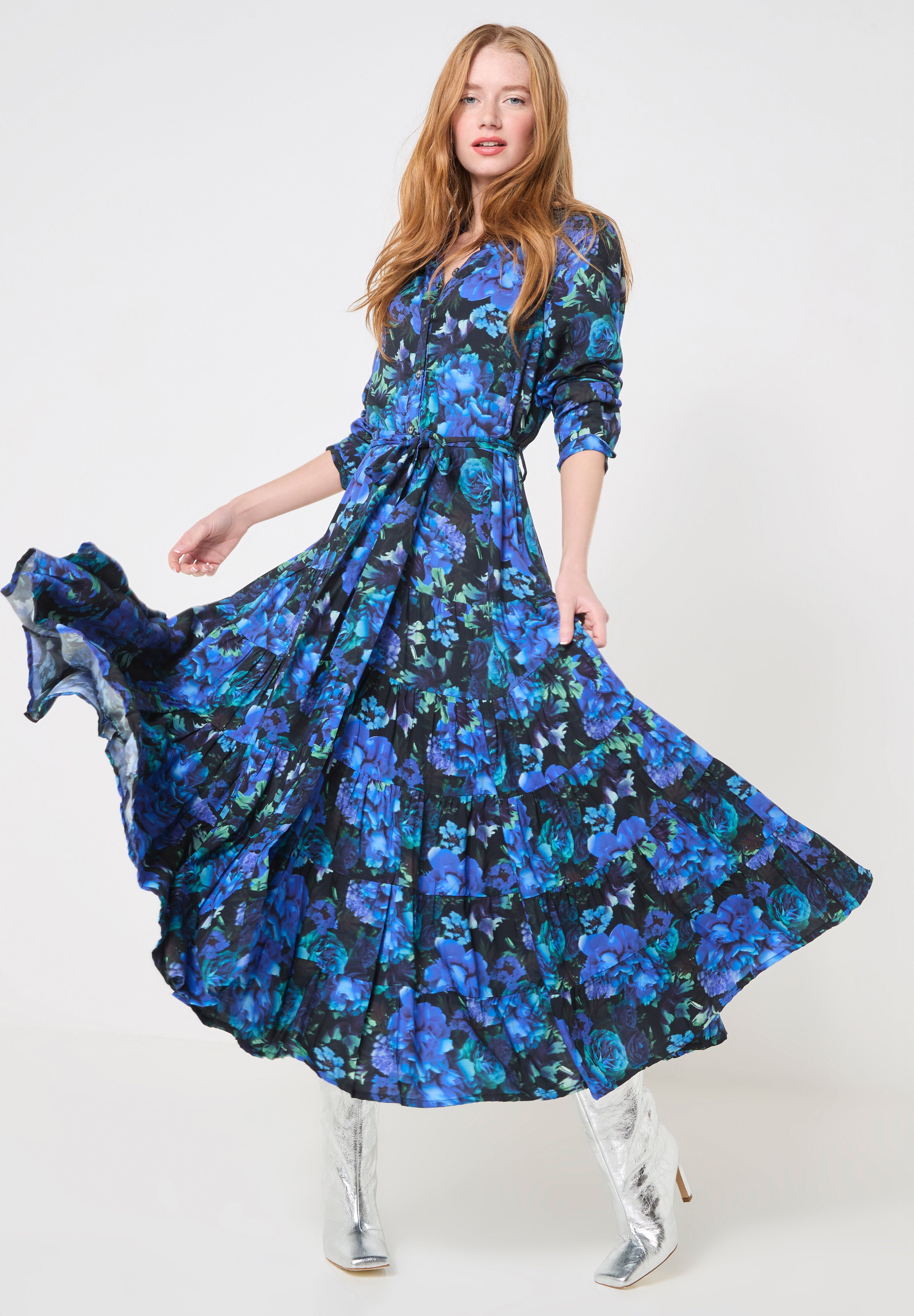 Garden Maxi Shirtdress, SAPPHIRE POPPY FLORAL, hi-res image number 0