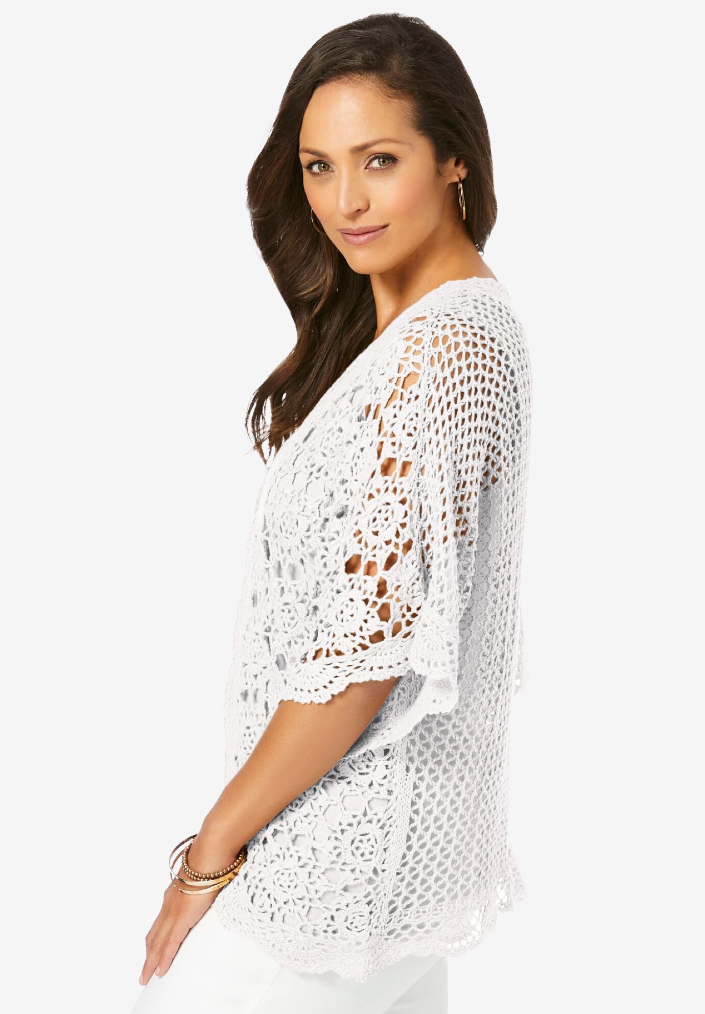 Crochet Cardigan, WHITE, alternate image number 2