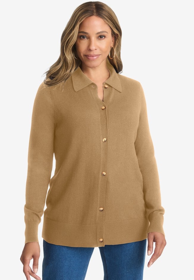 Cotton Cashmere Collared Cardigan, SOFT CAMEL, hi-res image number null
