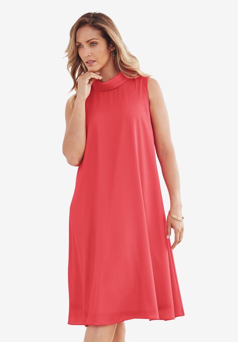 Georgette Mock Neck Dress Plus Size Casual Dresses Woman Within