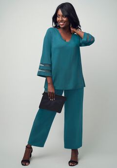 Stretch Knit Mesh Inset Sleeve Tunic