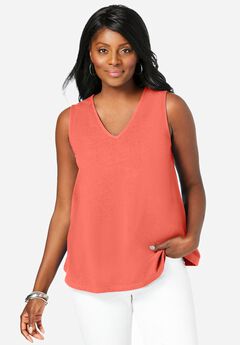 Stretch Cotton V-Neck Trapeze Tank